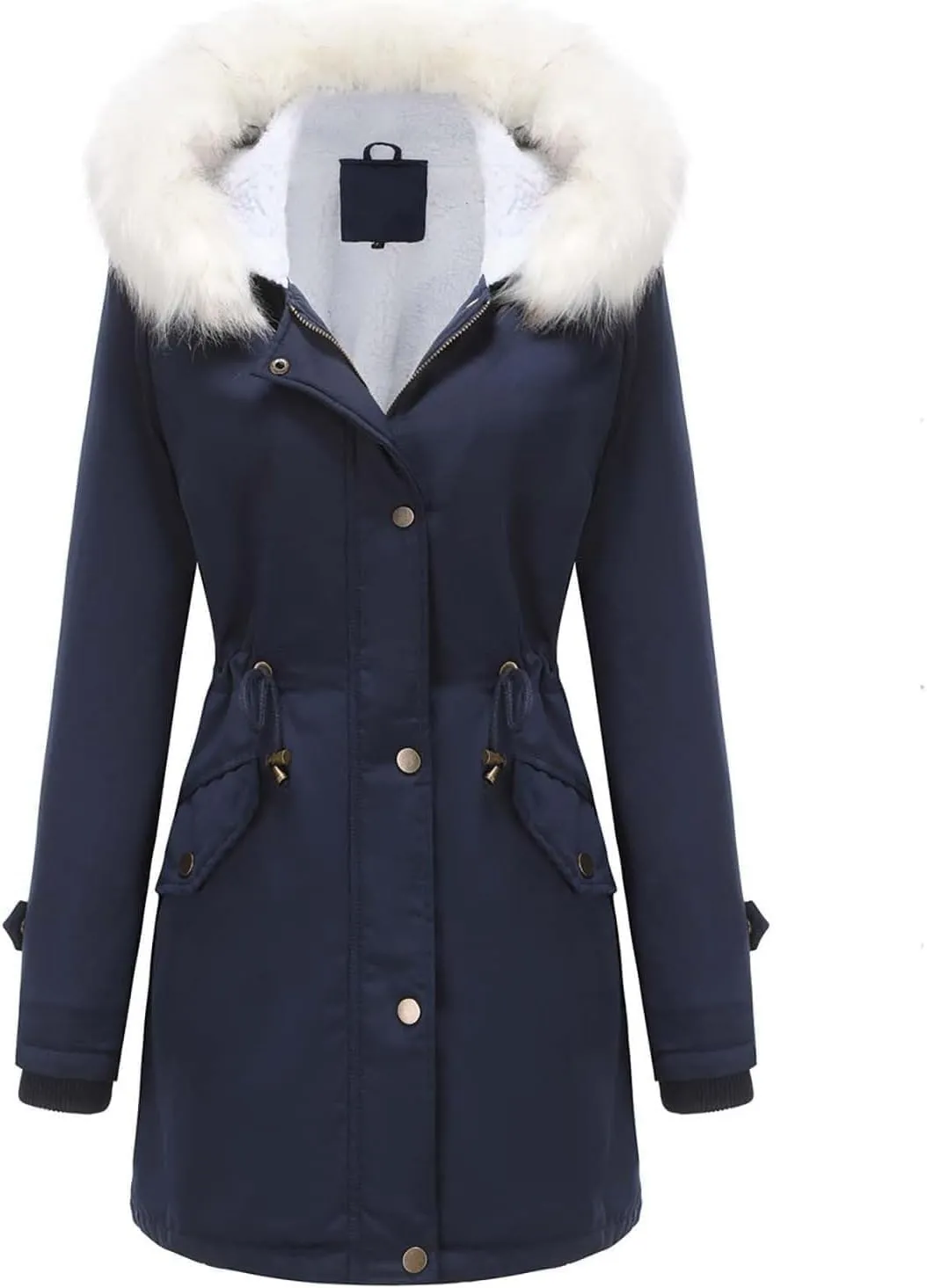 Womens Winter Fleece Jackets Warm Jackets with Faux Fur Removable Hood Casual Zipper Coats Thicken Parka