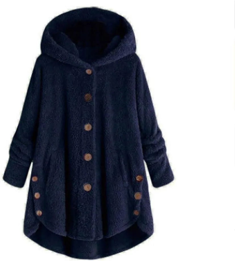 Women's Winter Jackets Plus Size Button Plush Tops Hooded Loose Cardigan Wool Coat Jacket Jackets