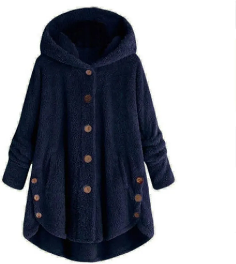 Women's Winter Jackets Plus Size Button Plush Tops Hooded Loose Cardigan Wool Coat Jacket Jackets