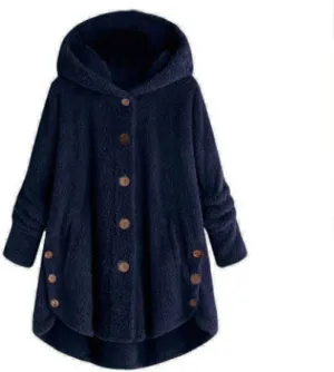 Women's Winter Jackets Plus Size Button Plush Tops Hooded Loose Cardigan Wool Coat Jacket Jackets
