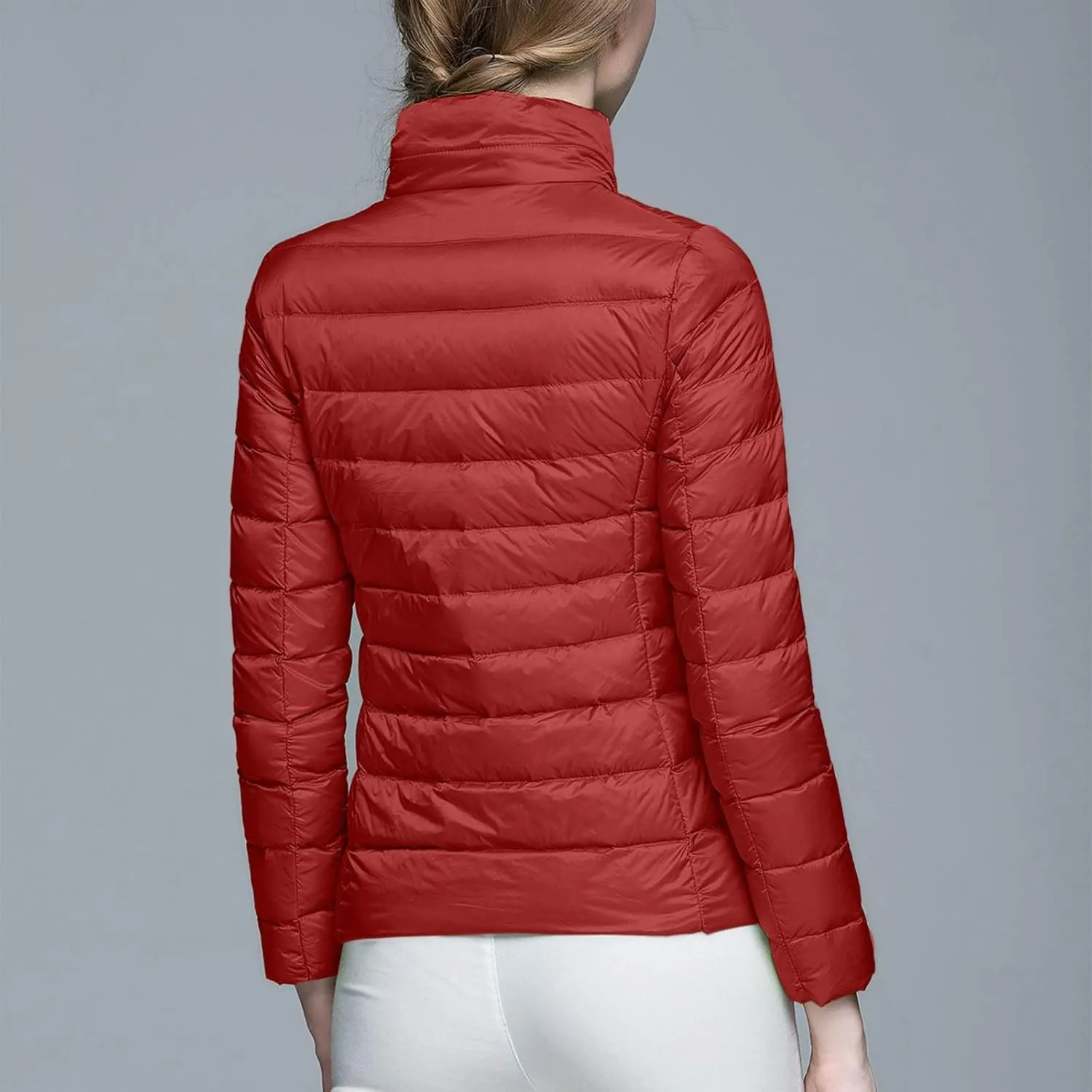 Womens Winter Lightweight Warm Puffer Jacket Fashion Cropped Zipper Down Coat Casual Solid Long Sleeve Quilted Outwear