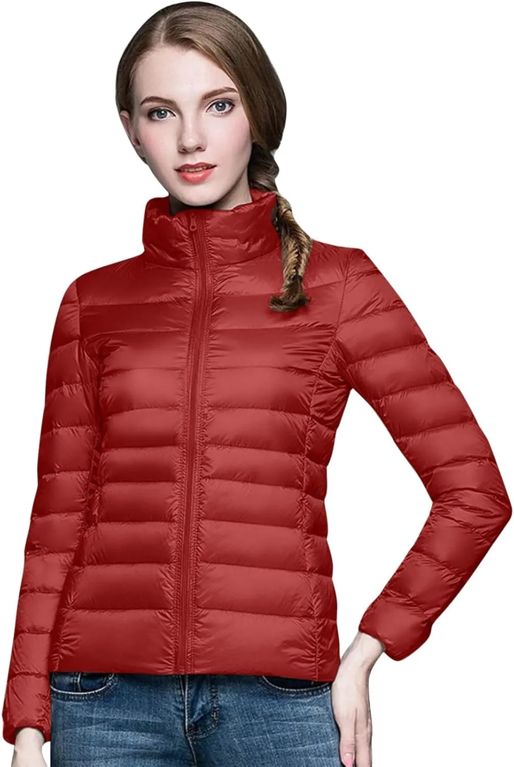 Womens Winter Lightweight Warm Puffer Jacket Fashion Cropped Zipper Down Coat Casual Solid Long Sleeve Quilted Outwear