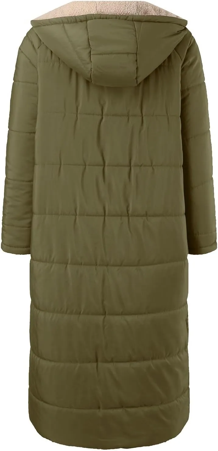 Womens Winter Long Coats Fleece Lined Warm Puffer Jackt Fashion Reversible Teddy Down Coat 2024 Outdoor Hooded Outwear