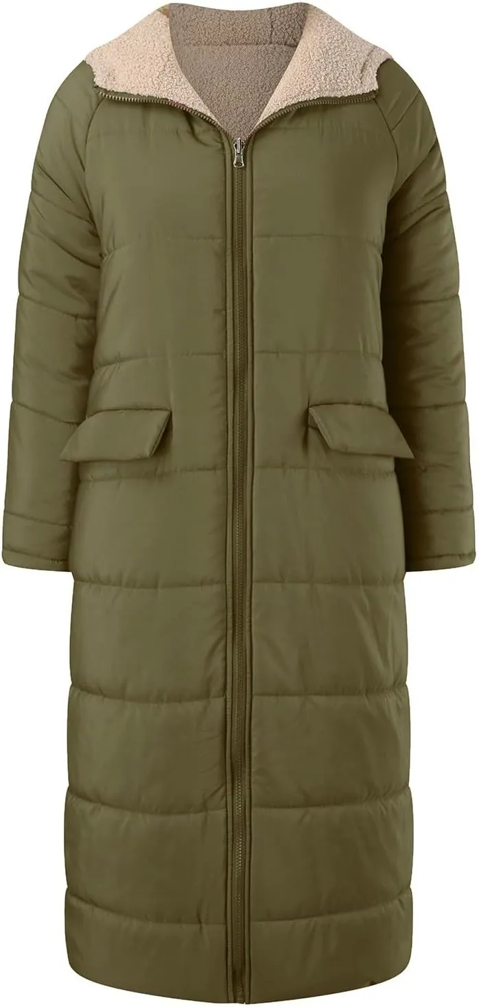 Womens Winter Long Coats Fleece Lined Warm Puffer Jackt Fashion Reversible Teddy Down Coat 2024 Outdoor Hooded Outwear