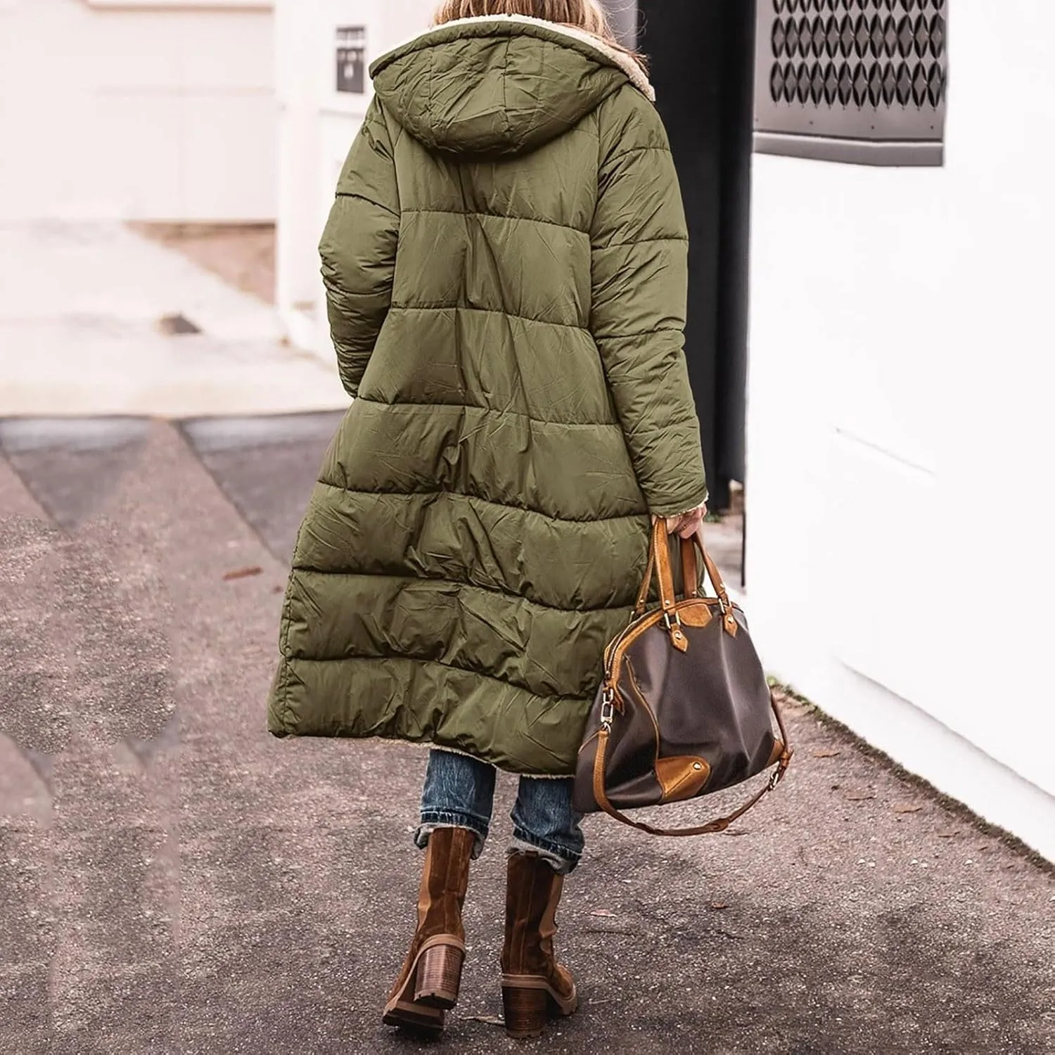 Womens Winter Long Coats Fleece Lined Warm Puffer Jackt Fashion Reversible Teddy Down Coat 2024 Outdoor Hooded Outwear