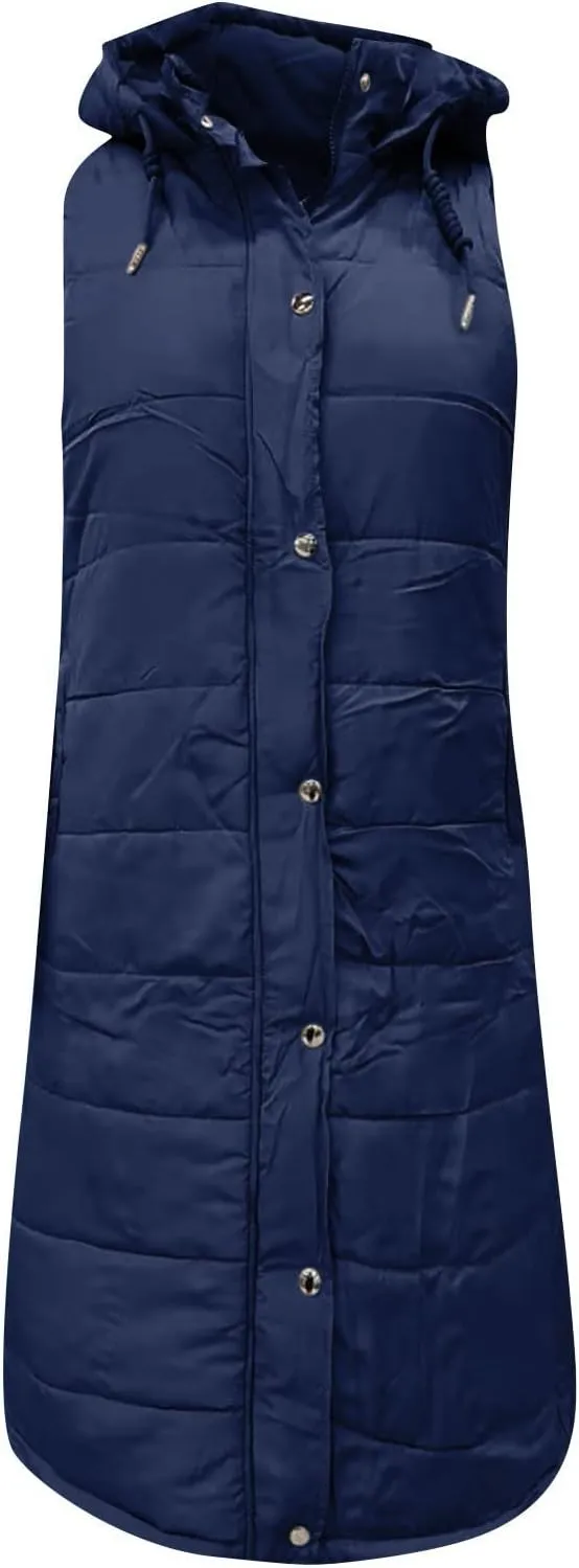 Women's Winter Long Puffer Coats Hooded Zip Up Casual Down Jackets Trendy Warm Clothes Outerwear Tops Plus Size