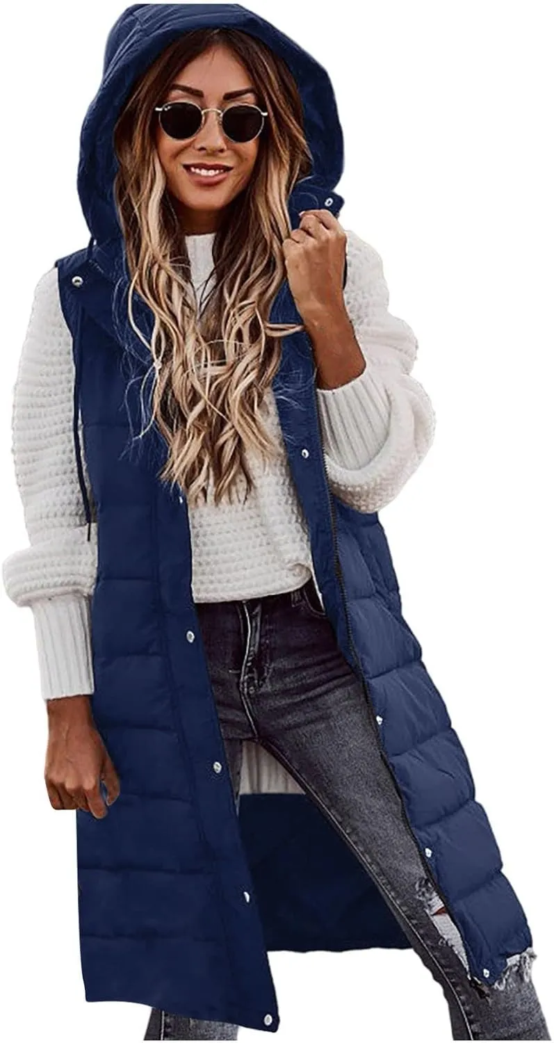 Women's Winter Long Puffer Coats Hooded Zip Up Casual Down Jackets Trendy Warm Clothes Outerwear Tops Plus Size