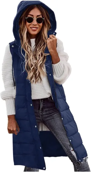 Women's Winter Long Puffer Coats Hooded Zip Up Casual Down Jackets Trendy Warm Clothes Outerwear Tops Plus Size
