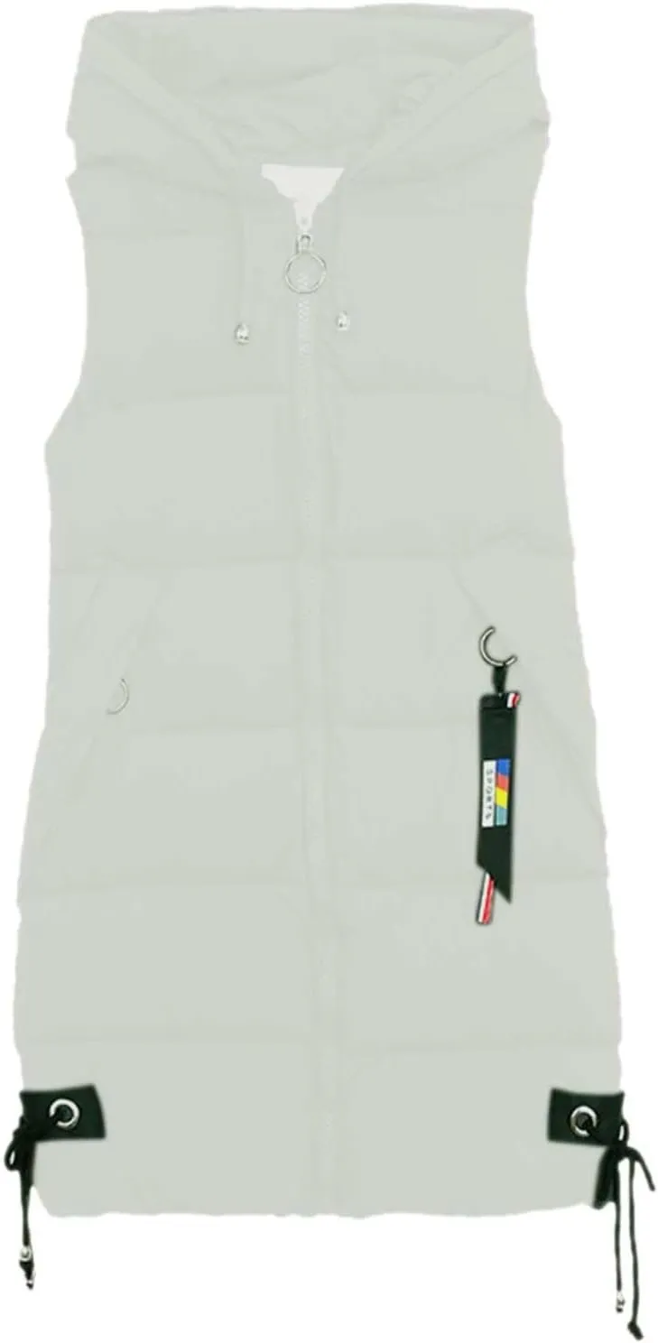 Womens Winter Long Puffer Jacket with Hood Casual Solid Sleeveless Full Zip Down Coat 2024 Fashion Loose Warm Outwear