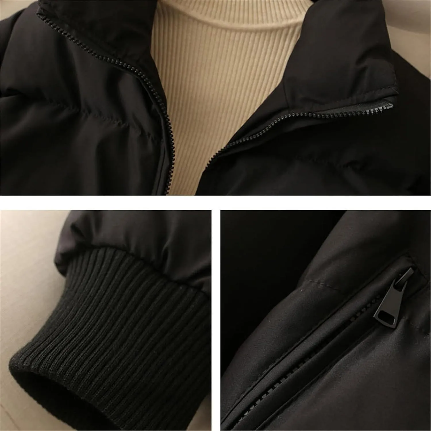 Women's Winter Oversized Cropped Puffer Jacket Zip Up Short Down Coat Stand Collar Baggy Overcoat