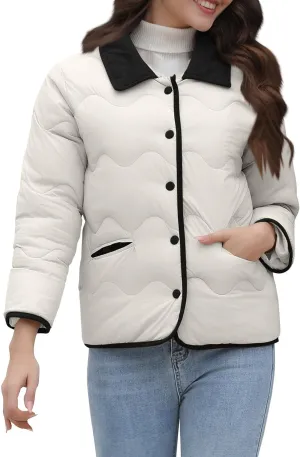 Women's Winter Puffer Jacket Long Sleeve Zip Up Quilted Baggy Warm Short Puffer Down Coats Hooded with Pockets