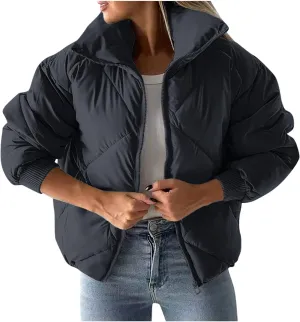 Womens Winter Puffer Jacket Warm Padded Wadded Jackets Zip Up Down Coats Quilted Puffy Outerwear Clothing