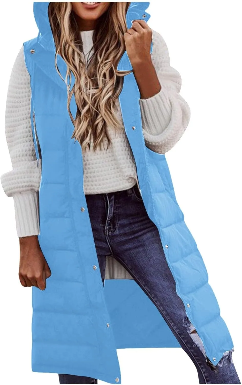 Womens Winter Warm Casual Quilted Puffer Coat Sleeveless Pockets Hooded Down Coat Fashion Solid Home Outdoor Outfits