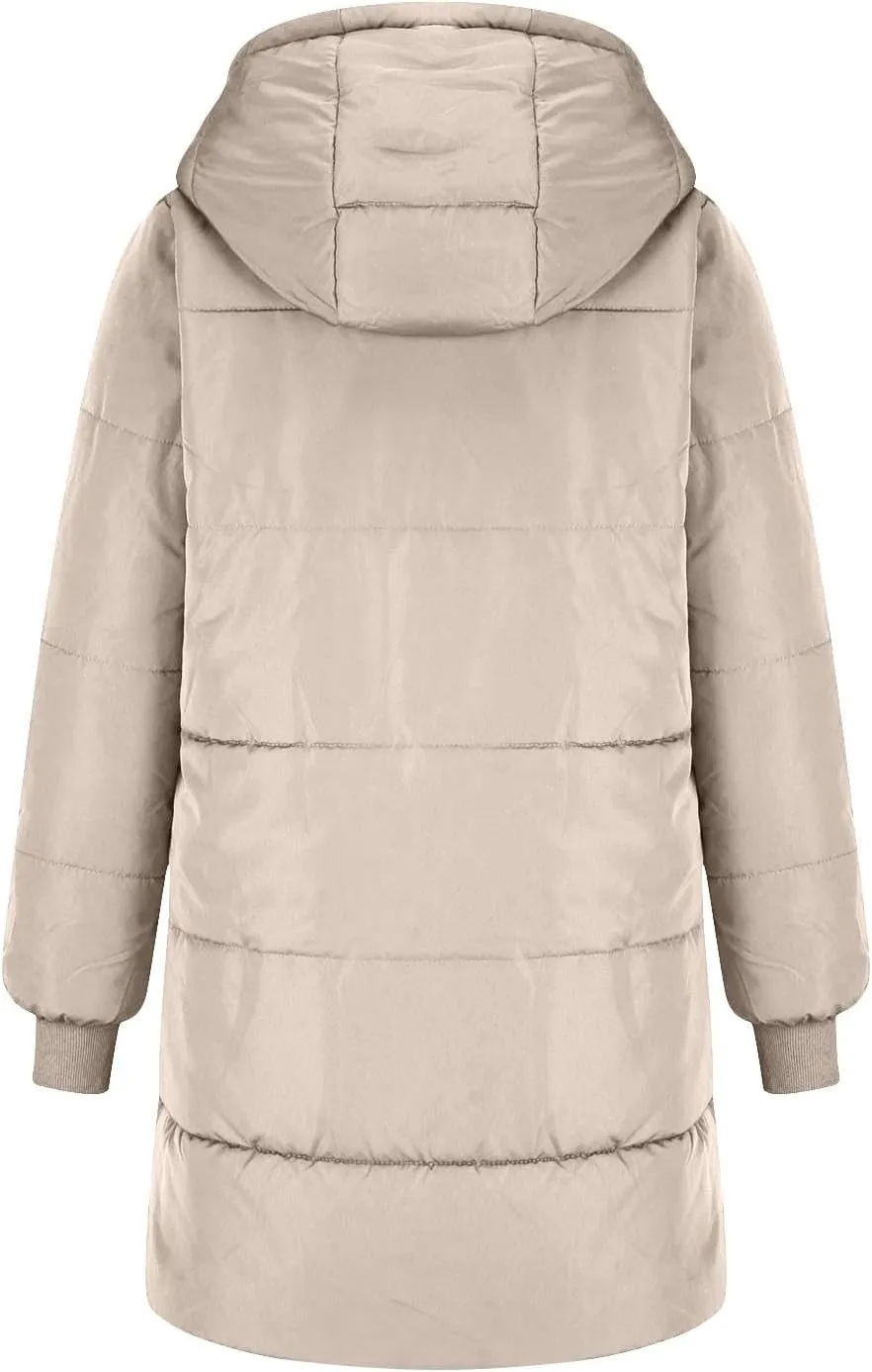 Women's Winter Warm Overcoat Lamb Fleece Lined Long Coats Casual Down Puffer Reversible Hooded Outerwear
