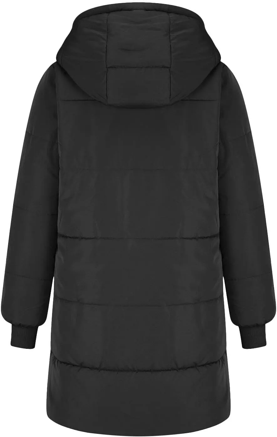 Women's Winter Warm Overcoat Lamb Fleece Lined Long Coats Casual Down Puffer Reversible Hooded Outerwear
