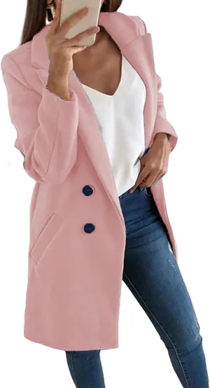 Women's Winter Wool Coat Elegant Notched Collar Double Breasted Wool Blend Over Coat Notch Lapel Trench Coat Overcoat