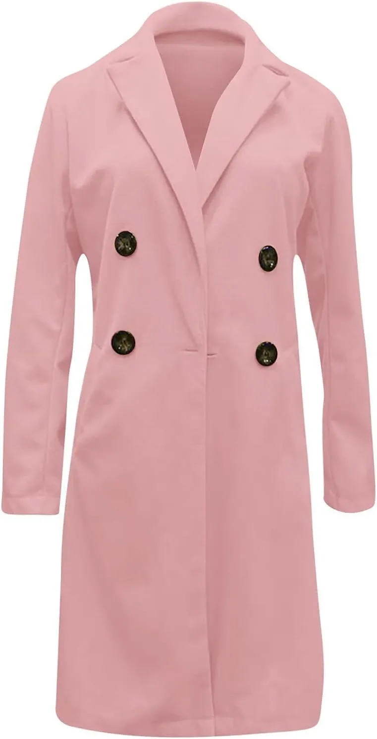 Women's Winter Wool Coat Elegant Notched Collar Double Breasted Wool Blend Over Coat Notch Lapel Trench Coat Overcoat