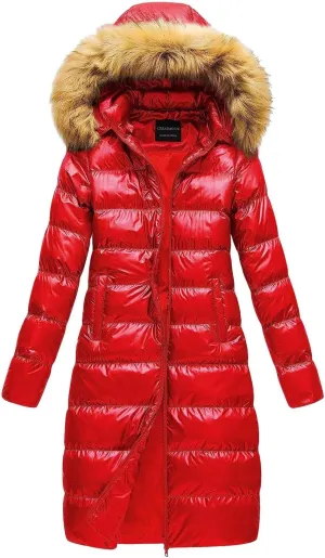 Womens Winter Zipper Quilted Puffer Coat Long Sleeve Hooded Down Coat Casual Insulated Pockets Overcoat Outdoor Clothes