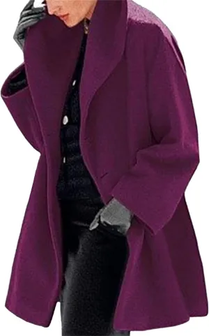 Womens Wool Blend Coat Oversized Notch Lapel Single Breasted Casual Mid Long Pea Trench Coat Overcoat Outerwear
