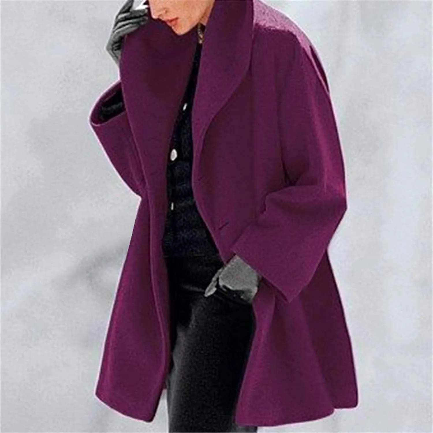 Womens Wool Blend Coat Oversized Notch Lapel Single Breasted Casual Mid Long Pea Trench Coat Overcoat Outerwear