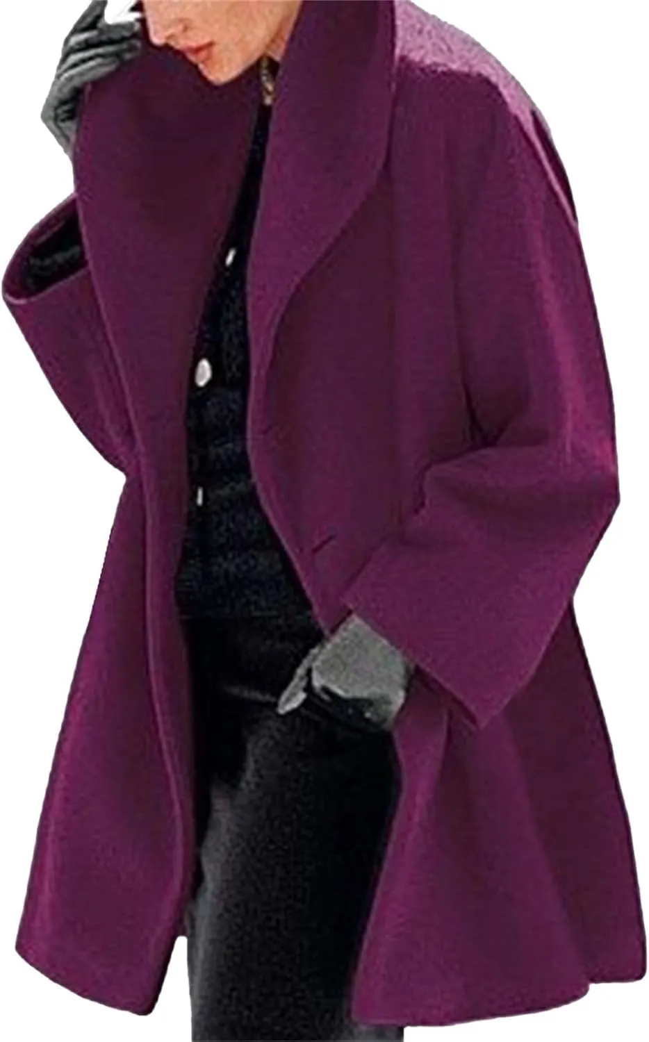 Womens Wool Blend Coat Oversized Notch Lapel Single Breasted Casual Mid Long Pea Trench Coat Overcoat Outerwear