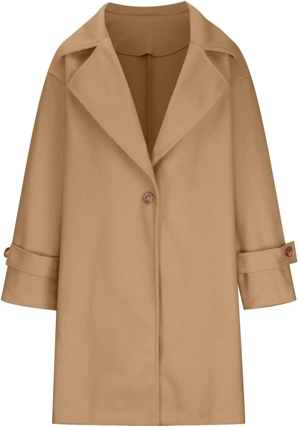 Women's Wool Blend Pea Coat Lapel Button Up Outerwear Trendy Jacket Business Overcoat Long Trench Coats with Pocket