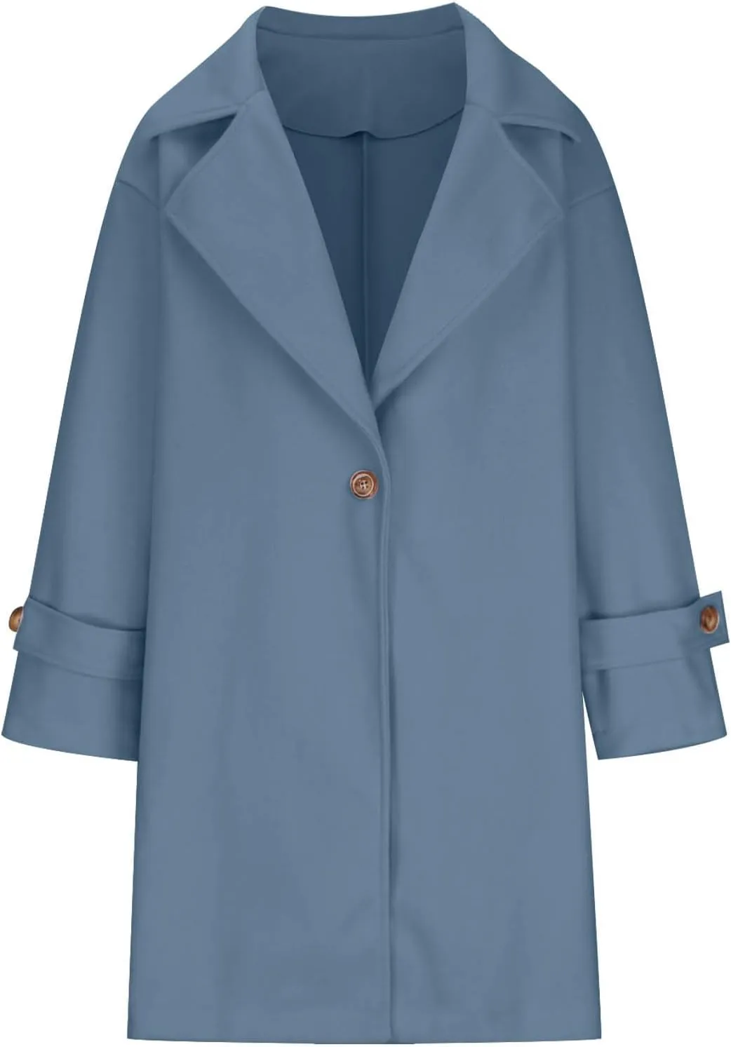 Women's Wool Blend Pea Coat Lapel Button Up Outerwear Trendy Jacket Business Overcoat Long Trench Coats with Pocket