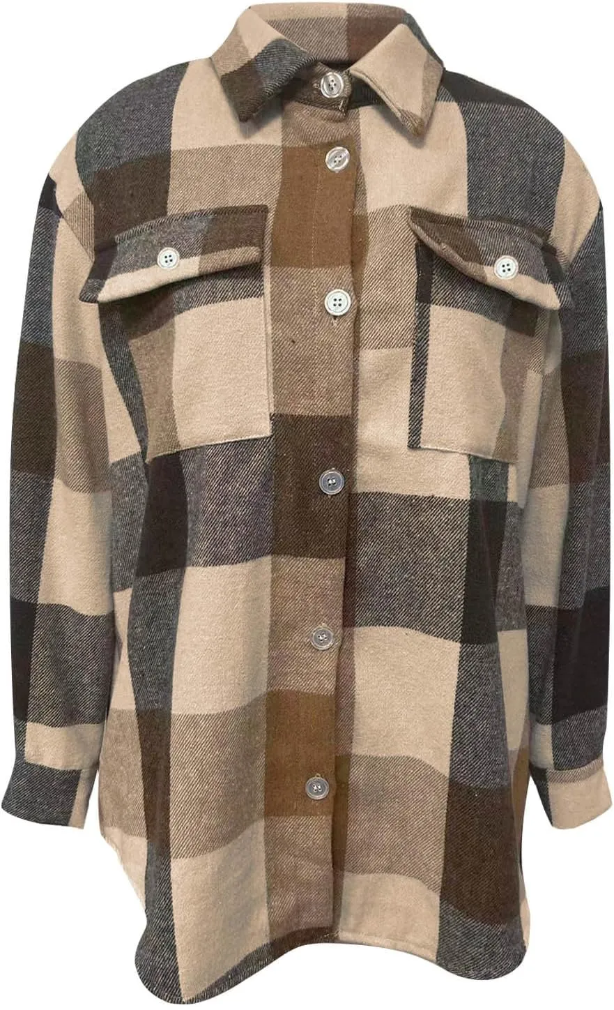 Women's Wool Blend Pea Coat Lapel Button Up Outerwear Trendy Jacket Business Overcoat Long Trench Coats with Pocket