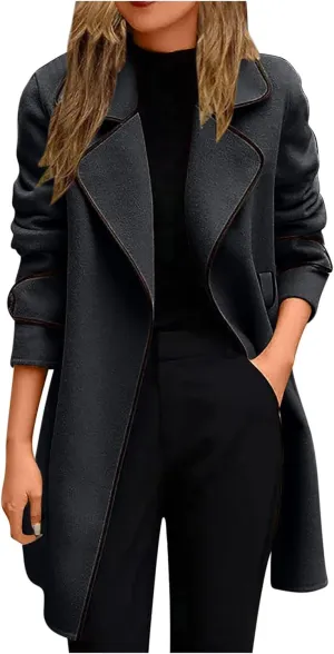 Wool Coats for Women Thicken Warm Notch Lapel Pea Coat Casual Oversized Long Winter Trench Coats Jackets Outwear