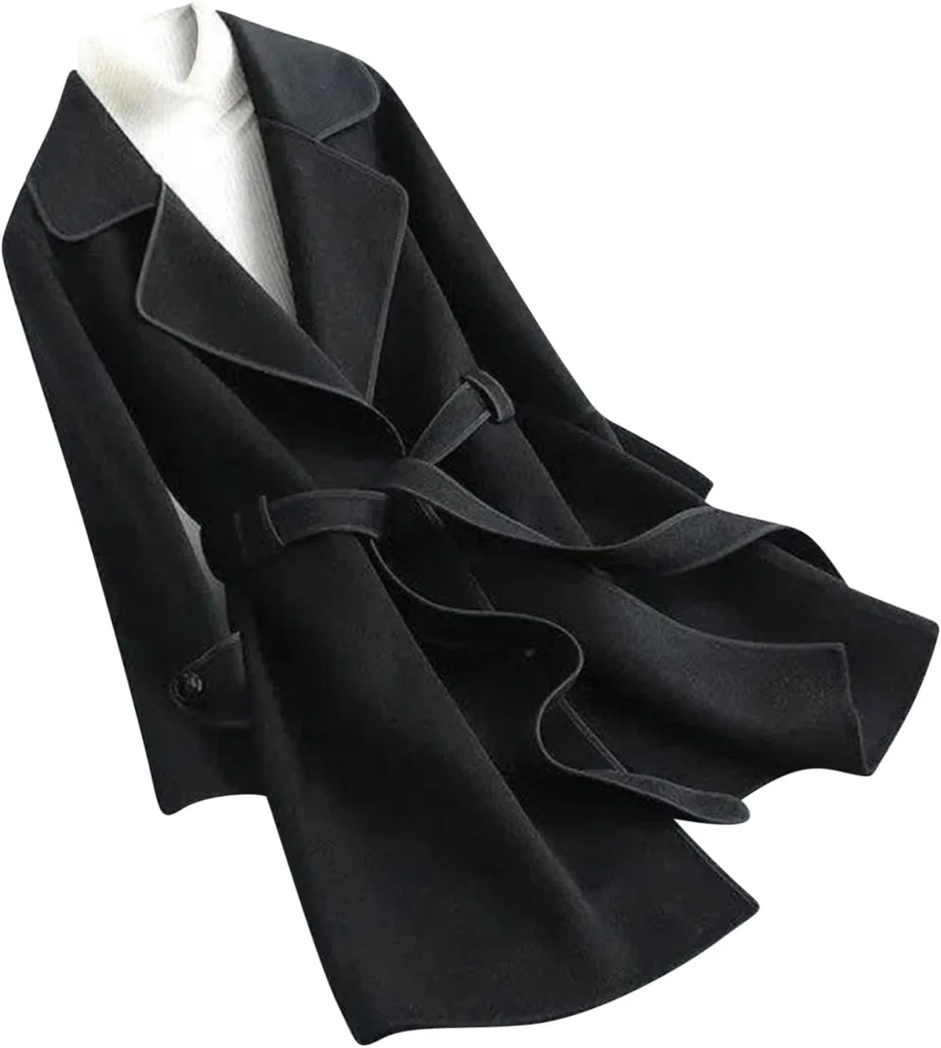 Wool Coats for Women Thicken Warm Notch Lapel Pea Coat Casual Oversized Long Winter Trench Coats Jackets Outwear