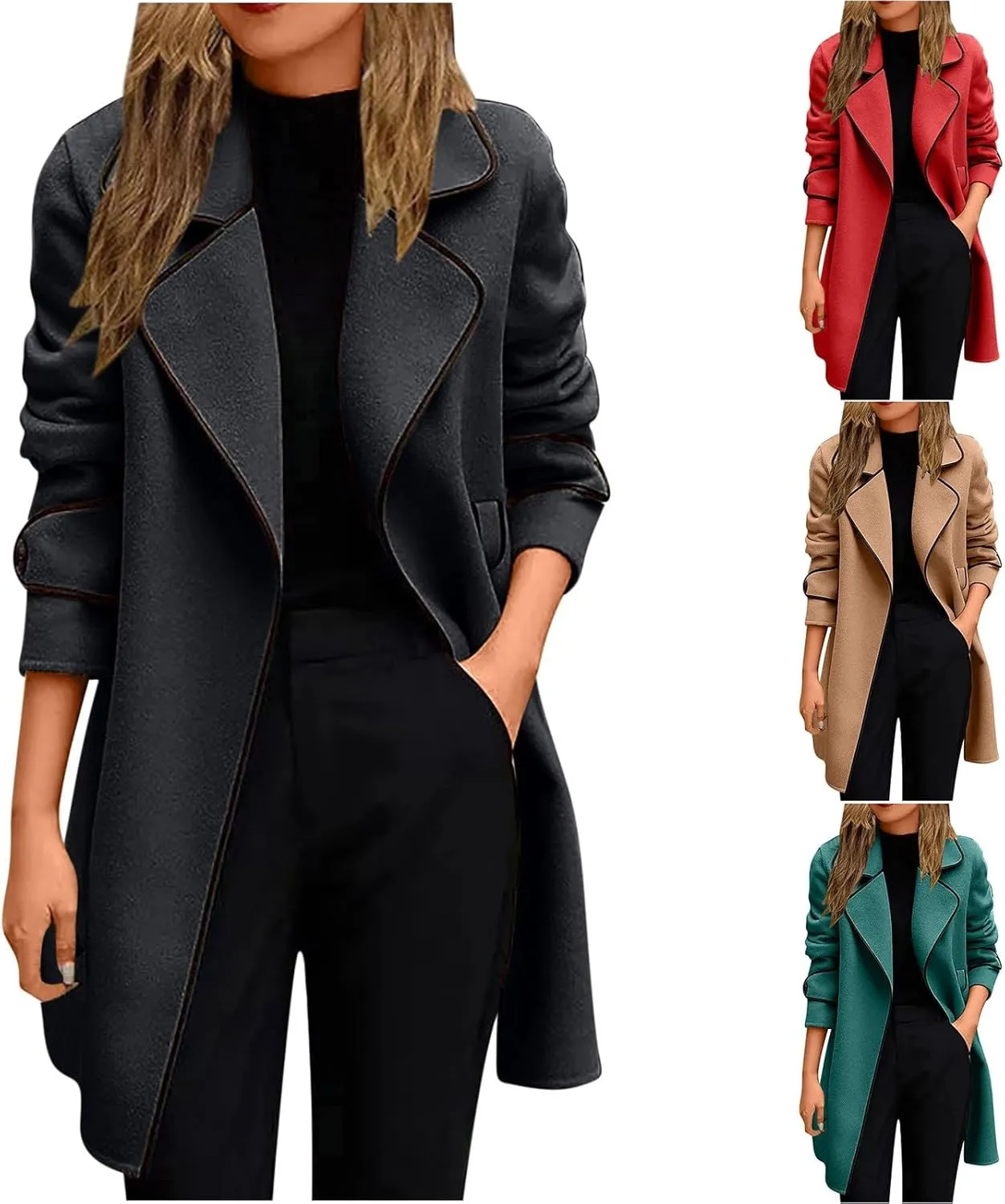 Wool Coats for Women Thicken Warm Notch Lapel Pea Coat Casual Oversized Long Winter Trench Coats Jackets Outwear
