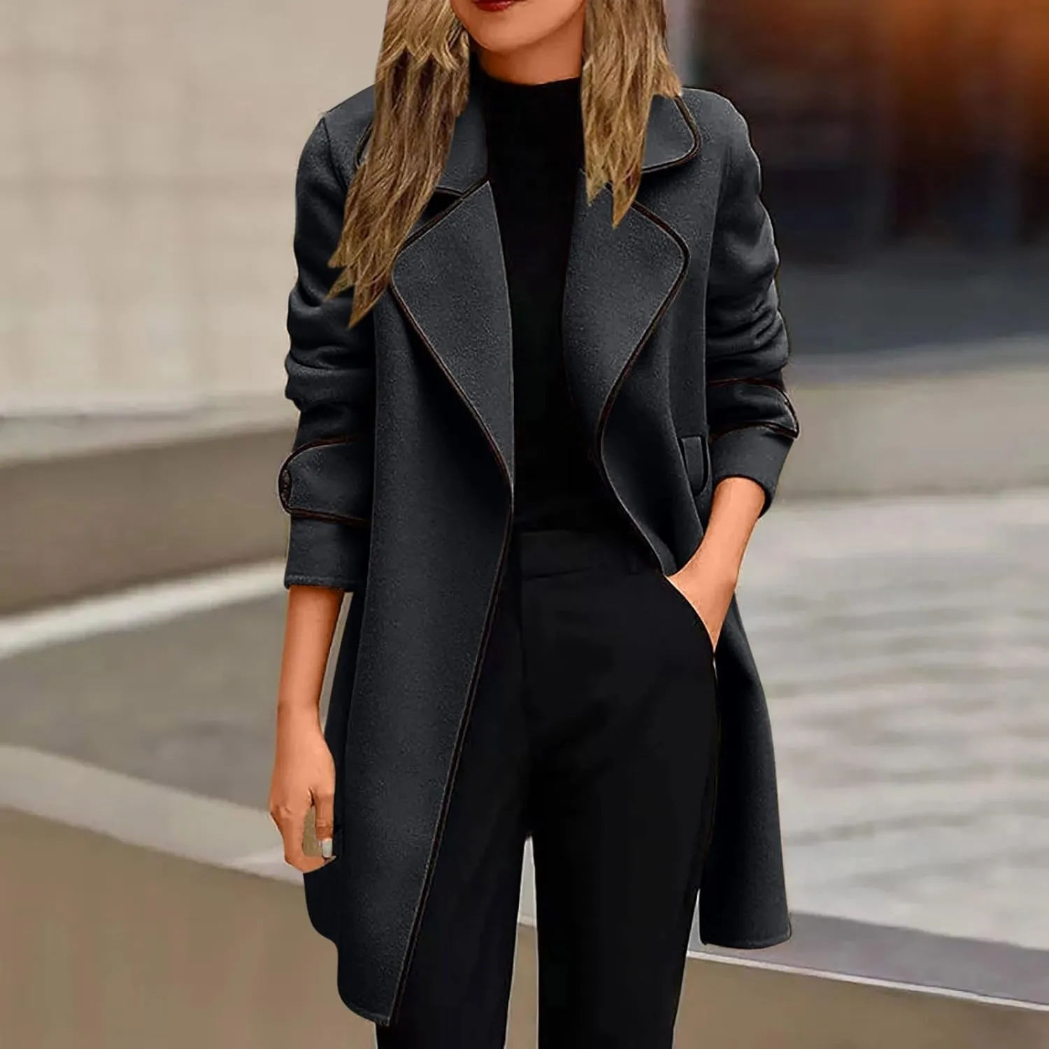Wool Coats for Women Thicken Warm Notch Lapel Pea Coat Casual Oversized Long Winter Trench Coats Jackets Outwear
