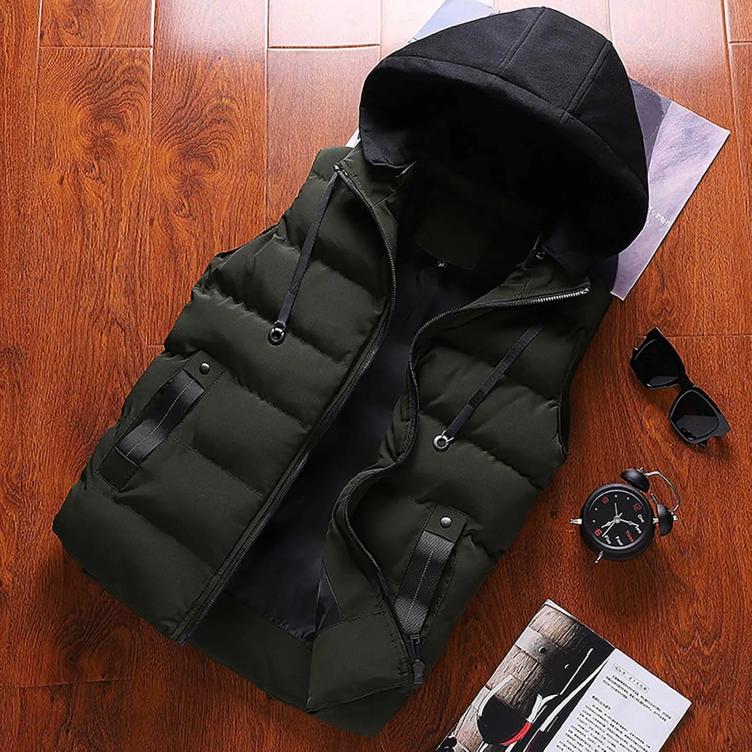XIAXOGOOL Mens Vest,Men's Winter Packable Quilted Puffer Down Vest With Removable Hood