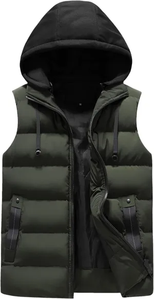 XIAXOGOOL Mens Vest,Men's Winter Packable Quilted Puffer Down Vest With Removable Hood