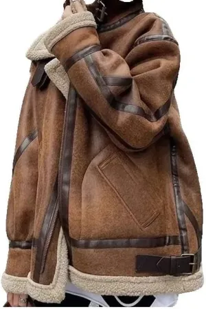 Xingfenly Winter Coat Faux Fur Suede Leather Women Warm Jacket Zipper Moto Biker Long Sleeve Short Casual Outwear s2 Reddish L