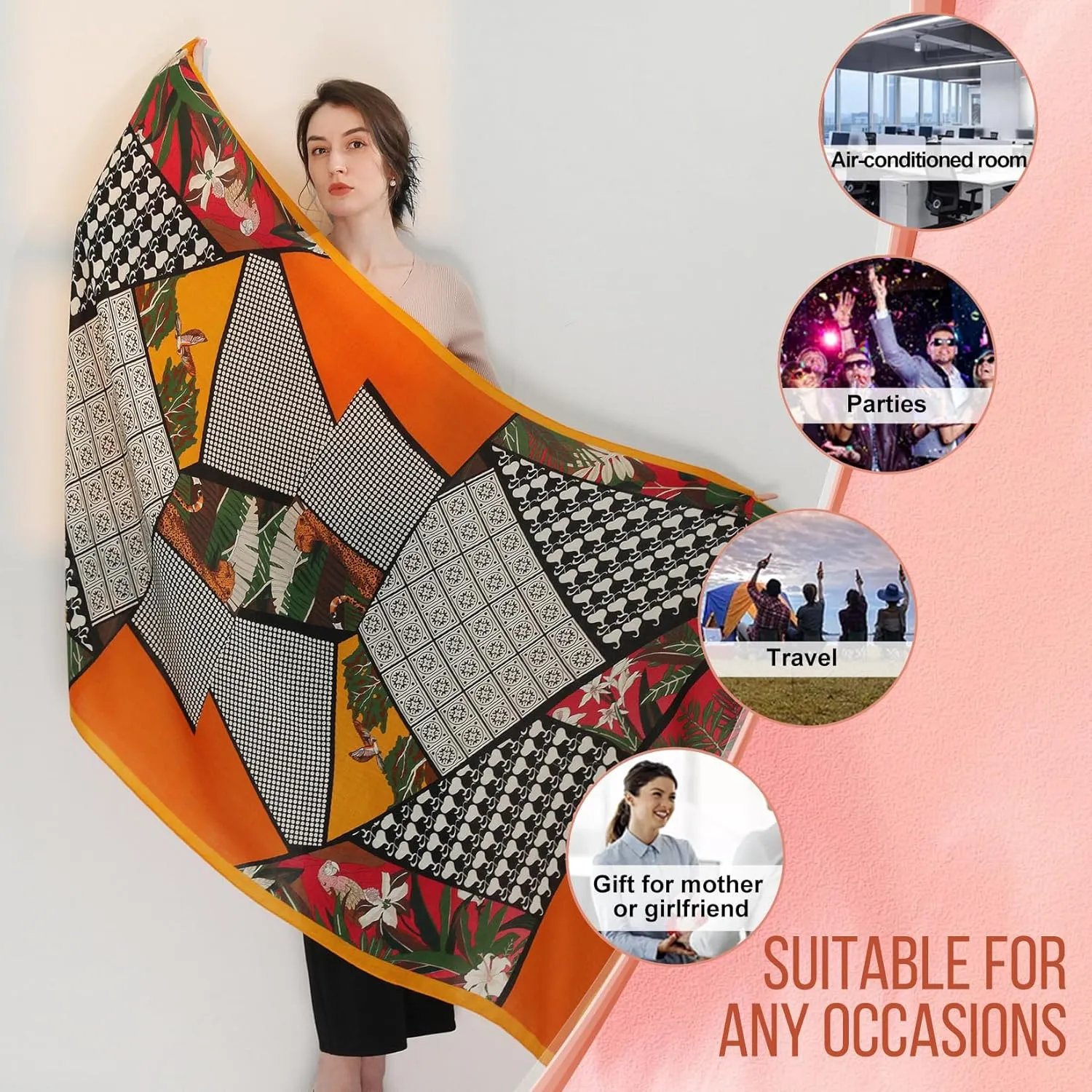 Xinmurffy 100% Merino Wool Travel Scarf Pashmina Shawls and Wraps for Women Cashmere Warm Winter Large Floral Blanket Scarves