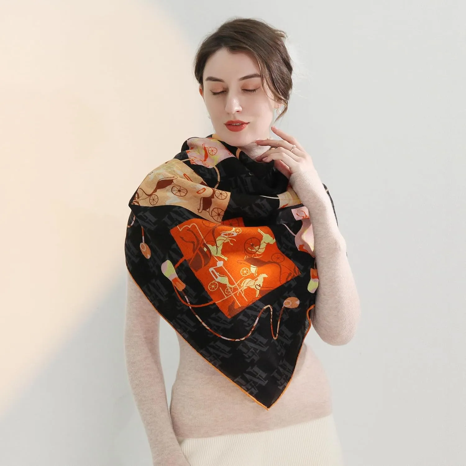 Xinmurffy 100% Wool Women's Travel Scarf Pashmina Shawls and Wraps Winter Warm Square Large Scarves