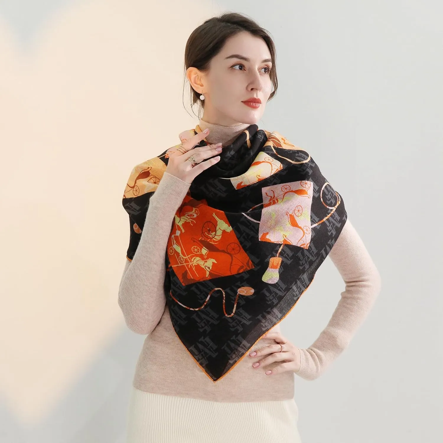 Xinmurffy 100% Wool Women's Travel Scarf Pashmina Shawls and Wraps Winter Warm Square Large Scarves
