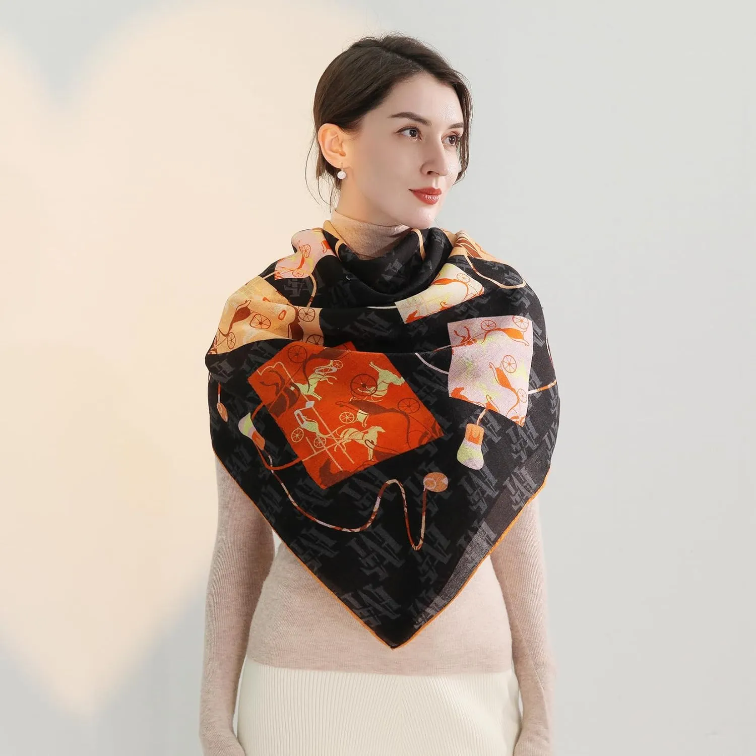 Xinmurffy 100% Wool Women's Travel Scarf Pashmina Shawls and Wraps Winter Warm Square Large Scarves