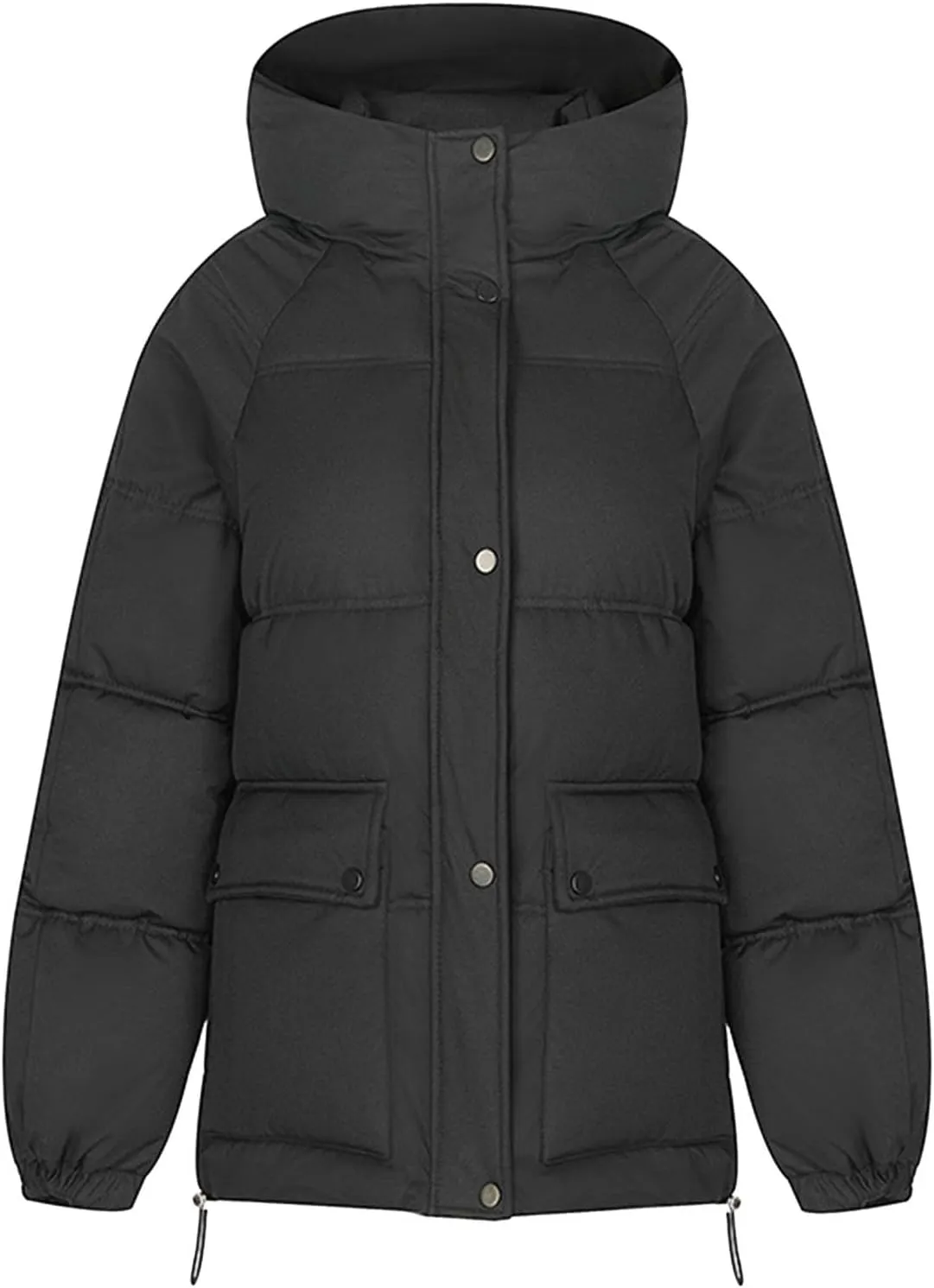 XUNRYAN Womens Hooded Winter Warm Down Coat Puffer Jackets Baggy Lightweight Jackets Casual Button Overcoat Activewear