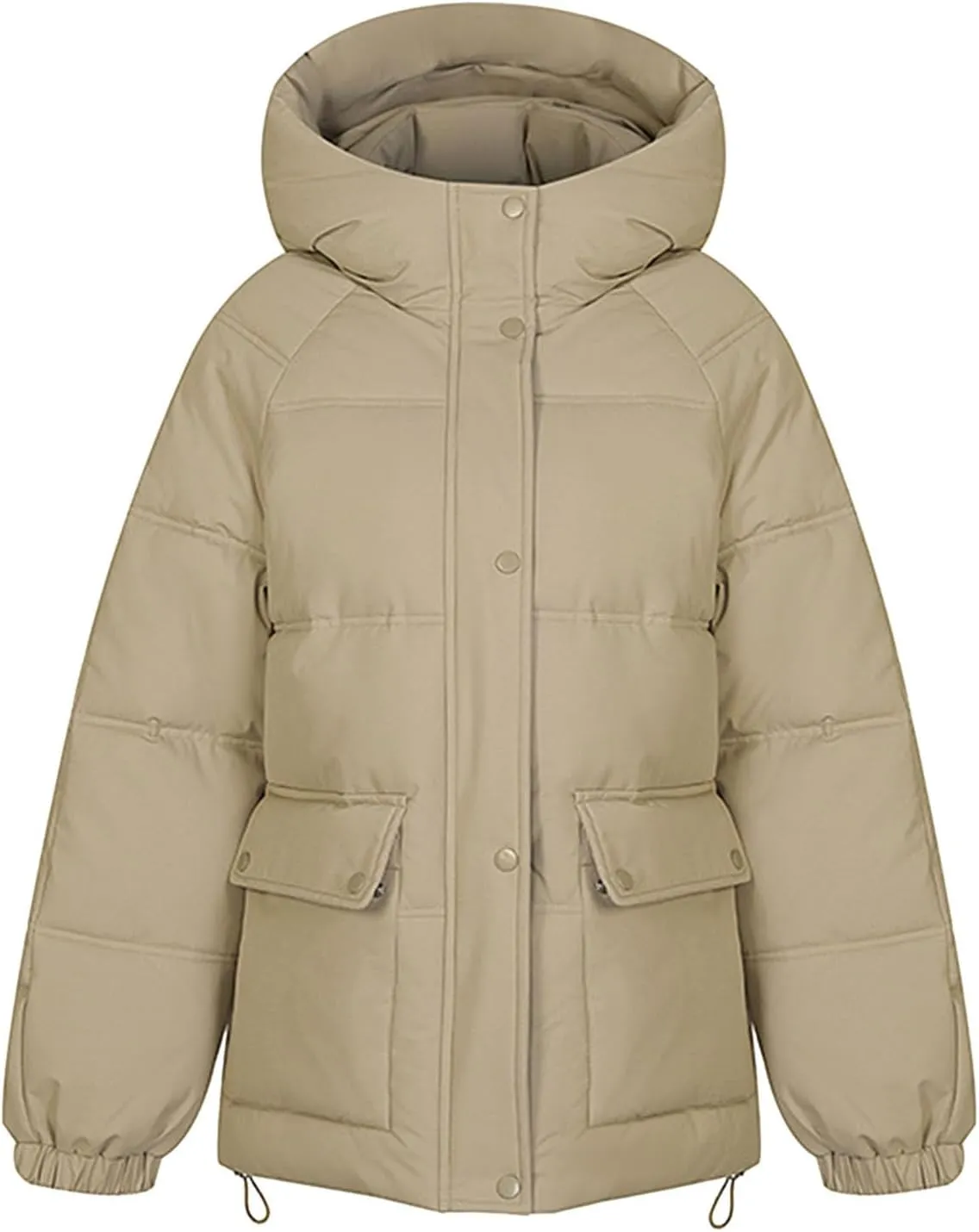 XUNRYAN Womens Hooded Winter Warm Down Coat Puffer Jackets Baggy Lightweight Jackets Casual Button Overcoat Activewear