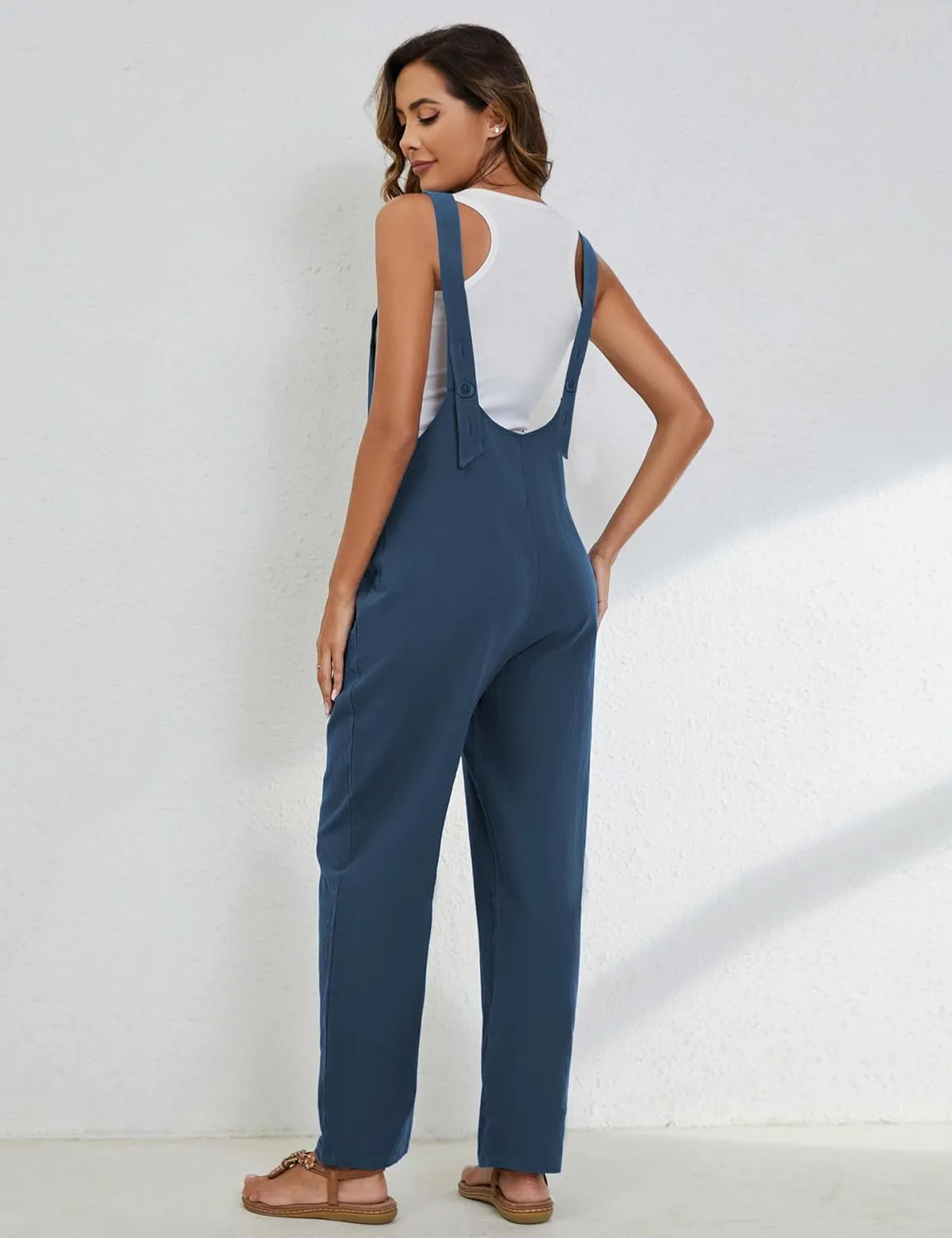 Yeokou Womens Overalls Linen Cotton Jumpsuits Loose Casual Jumpers with Pockets