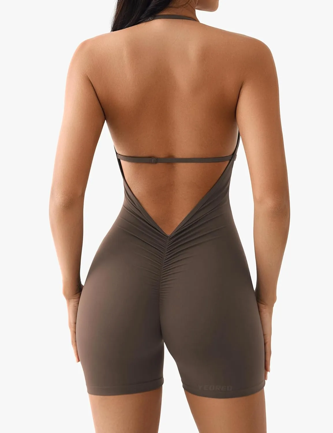 YEOREO Workout Jumpsuits Women Tummy Control Short Rompers Taylor One Piece Jumpsuits V Neck Backless Bodysuit