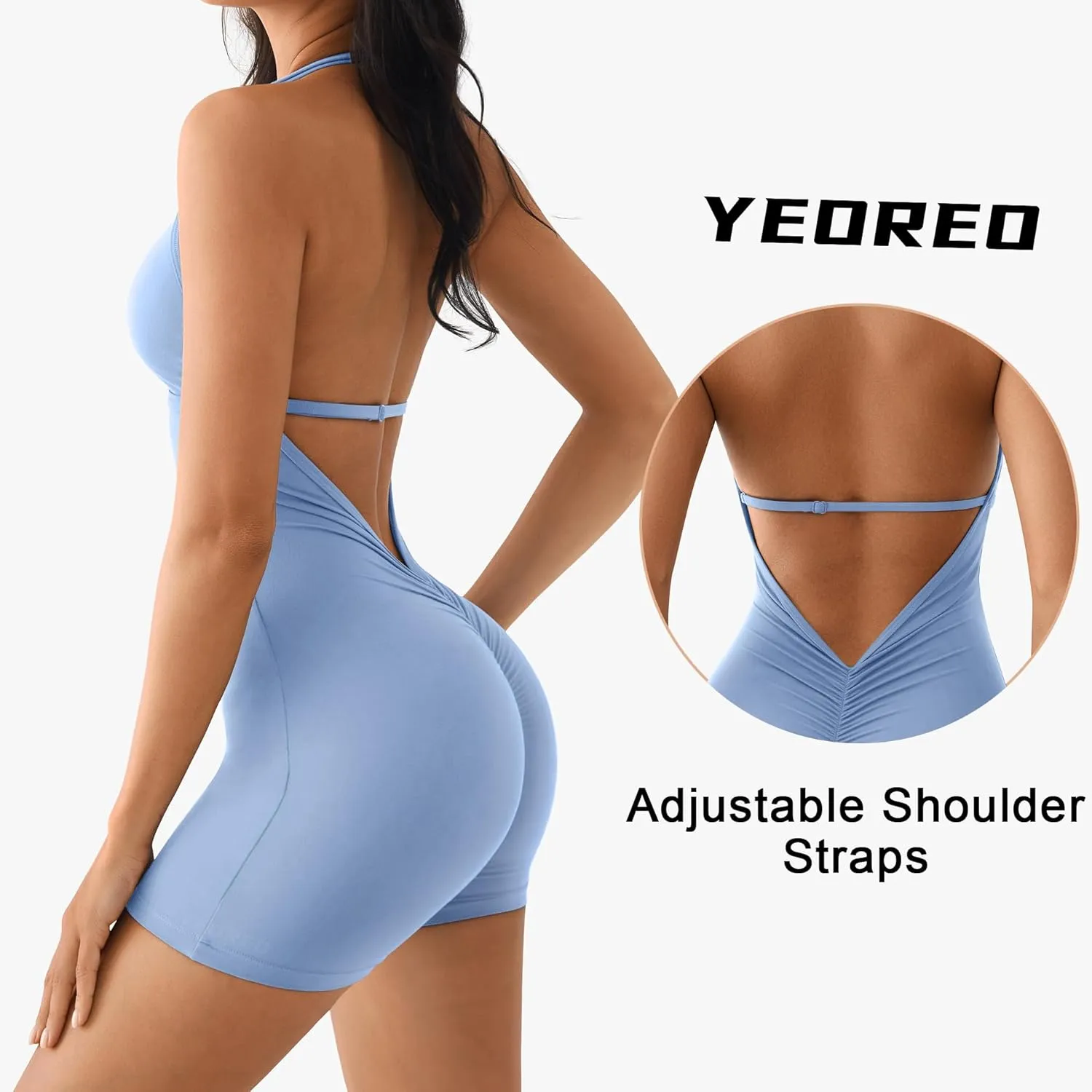 YEOREO Workout Jumpsuits Women Tummy Control Short Rompers Taylor One Piece Jumpsuits V Neck Backless Bodysuit