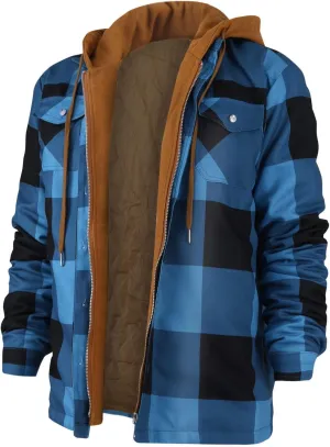 Ymosrh Men's Winter Jackets Long Sleeve Quilted Lined Shirt Jacket Zip Up Coat Outwear With Hood Coats, M-5XL