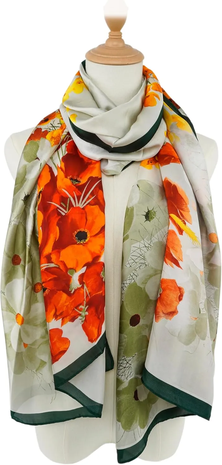 YOUR SMILE Large Mulberry Silk Feeling Long Stain Scarf Lightweight Sunscreen Shawls Wraps for Women