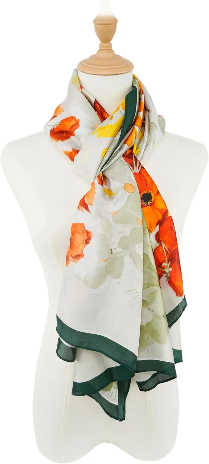 YOUR SMILE Large Mulberry Silk Feeling Long Stain Scarf Lightweight Sunscreen Shawls Wraps for Women