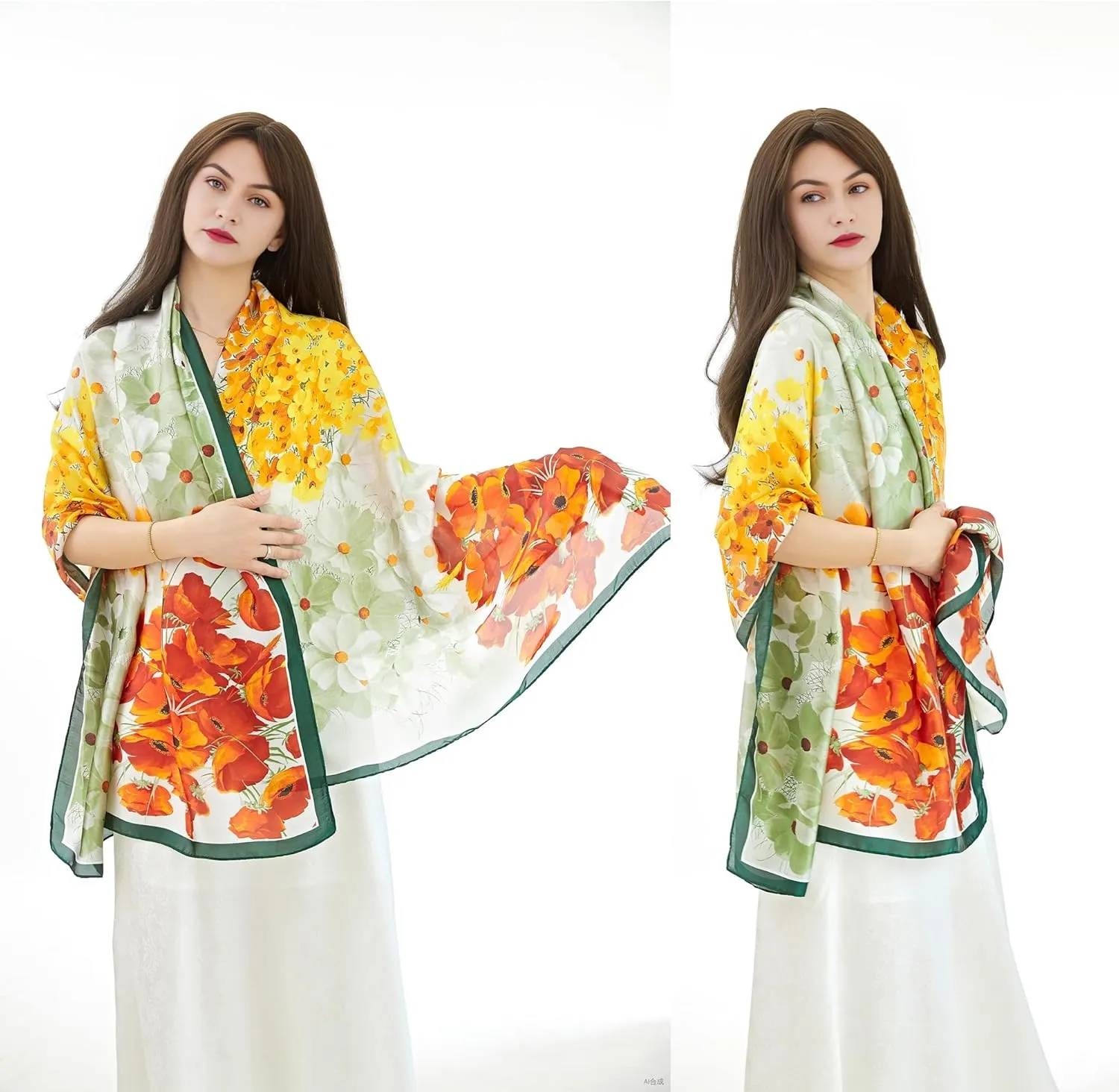 YOUR SMILE Large Mulberry Silk Feeling Long Stain Scarf Lightweight Sunscreen Shawls Wraps for Women