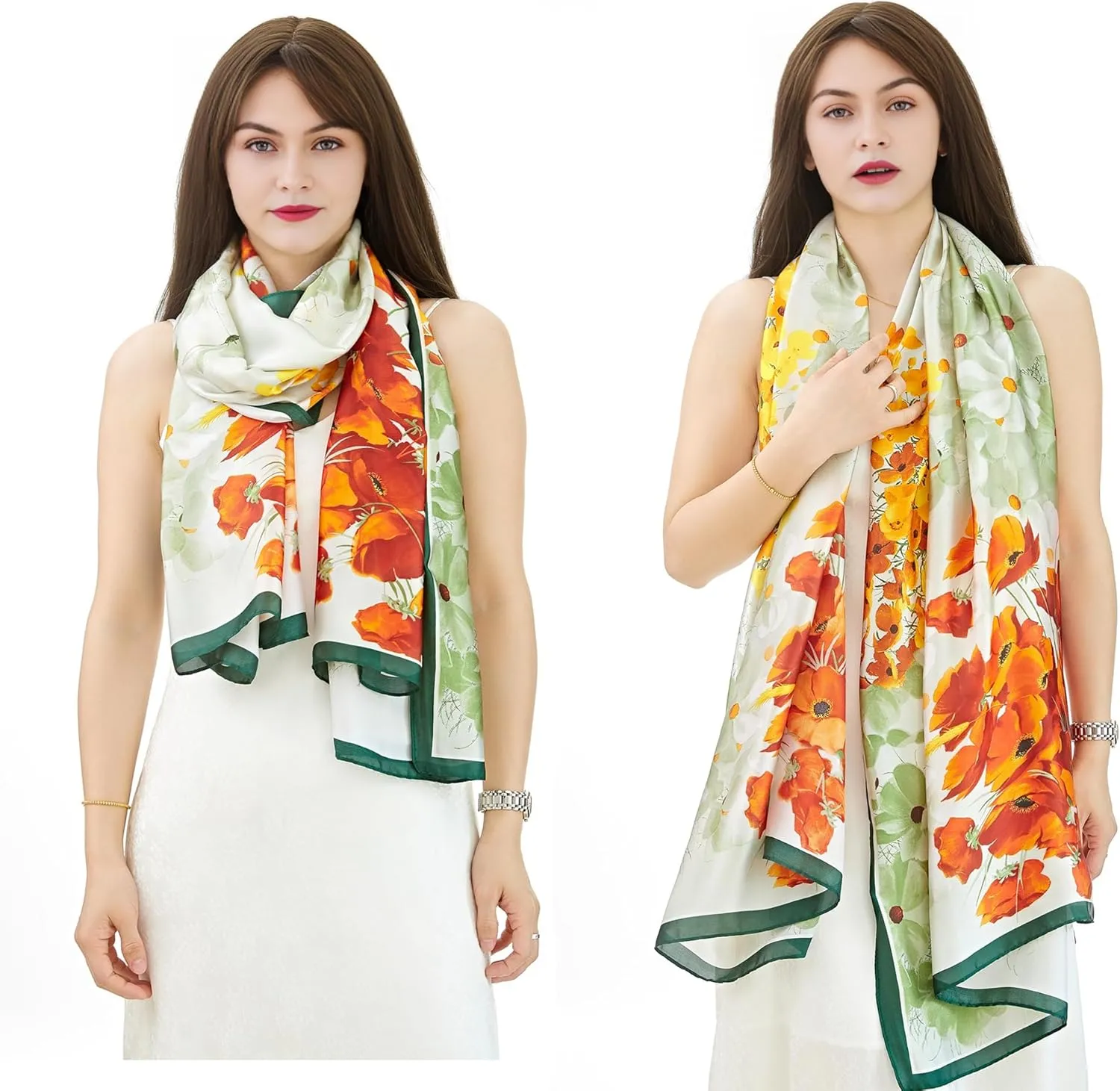 YOUR SMILE Large Mulberry Silk Feeling Long Stain Scarf Lightweight Sunscreen Shawls Wraps for Women