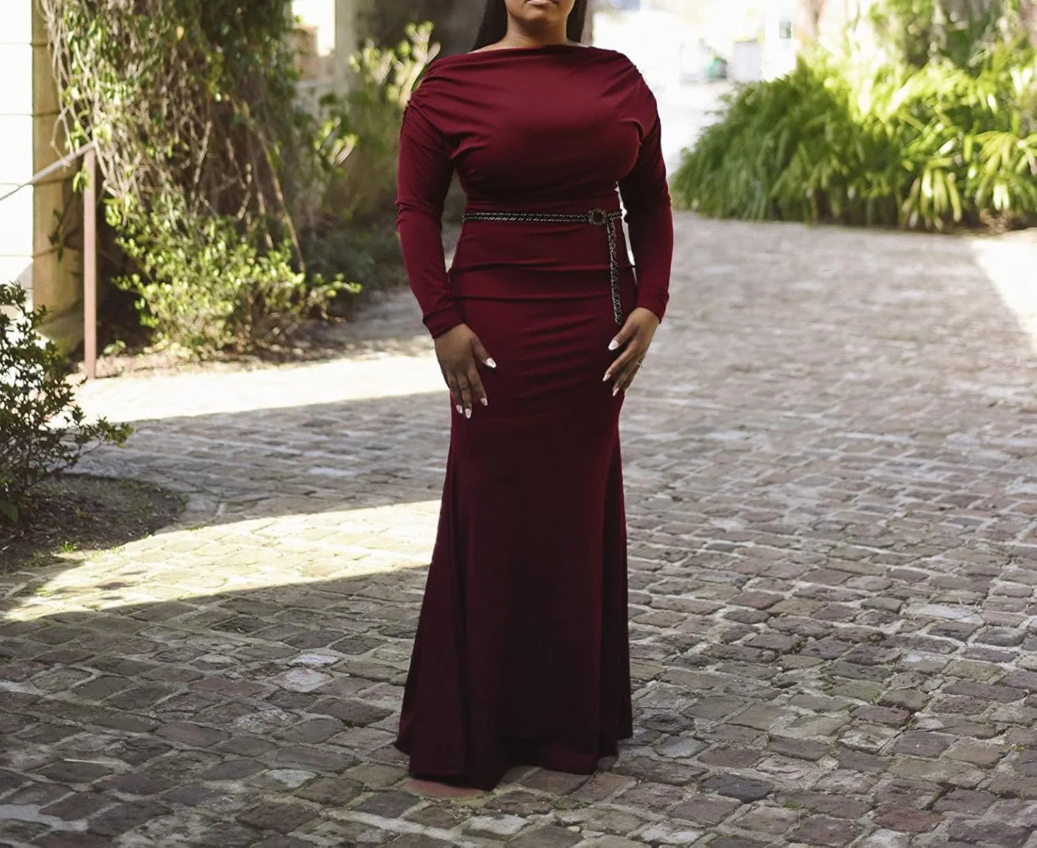 ZonJie Women's Evening Gowns Formal Elegant Long Sleeve Off Shoulder Party Dress Sexy Bodycon Wedding Guest Dresses